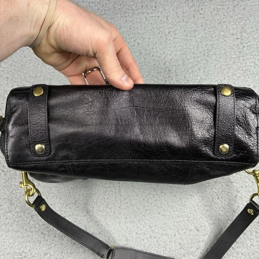 Coach Ashley Black Leather Python Trim Satchel Shoulder Bag F19247 Purse